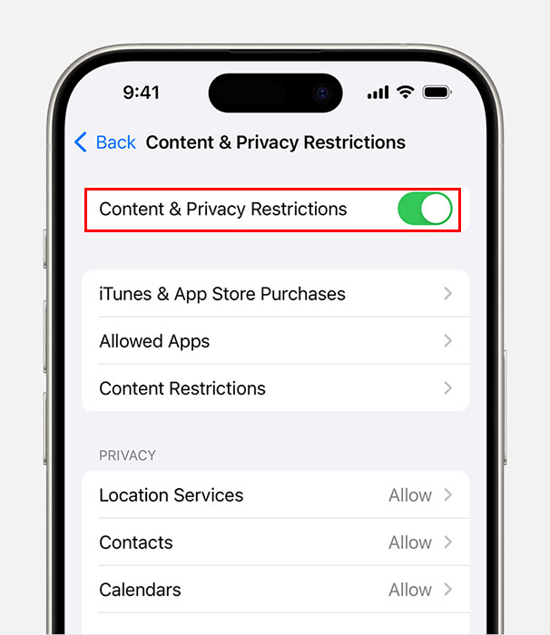 Turn on Content & Privacy Restrictions