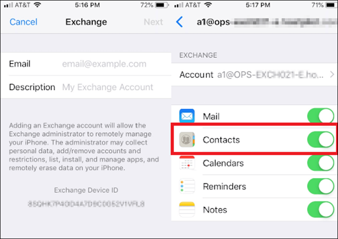 turn on icloud contacts option