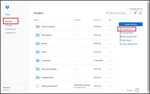 select Upload Files button in My Files section