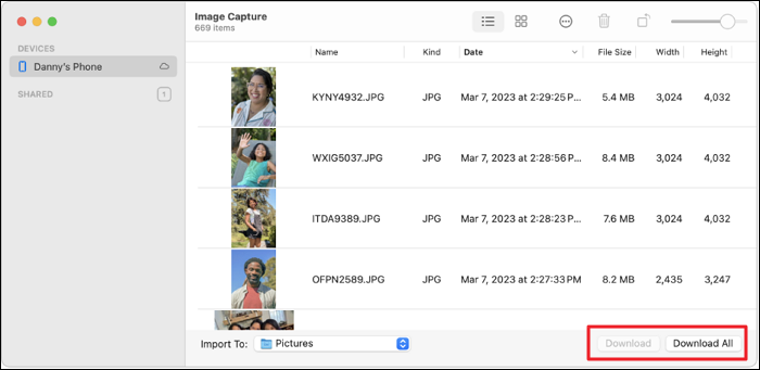 utilizzare l'app di acquisizione immagini mac
