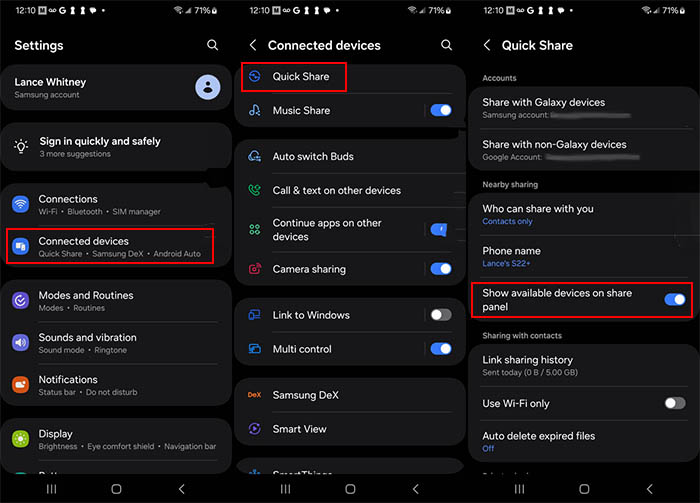 activer le partage rapide sur Android