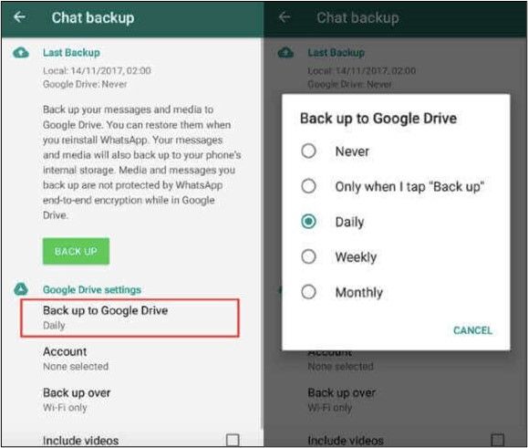 click on back up to google drive