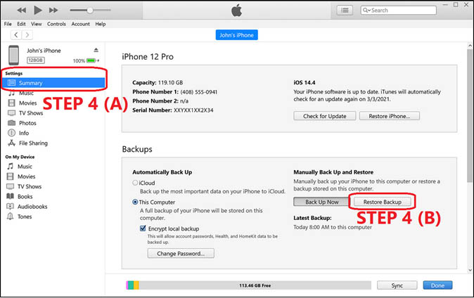 tap on Restore Backup
