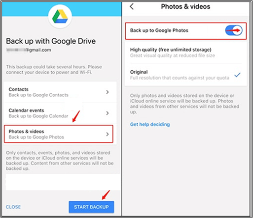 photos and videos backup to google photos