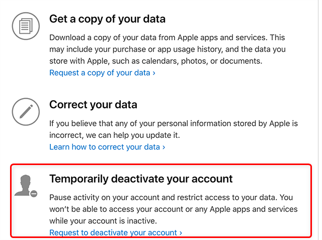 Disattiva temporaneamente l'ID Apple