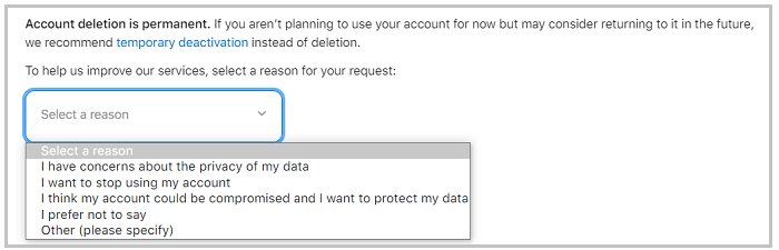 Seleziona un motivo per la richiesta