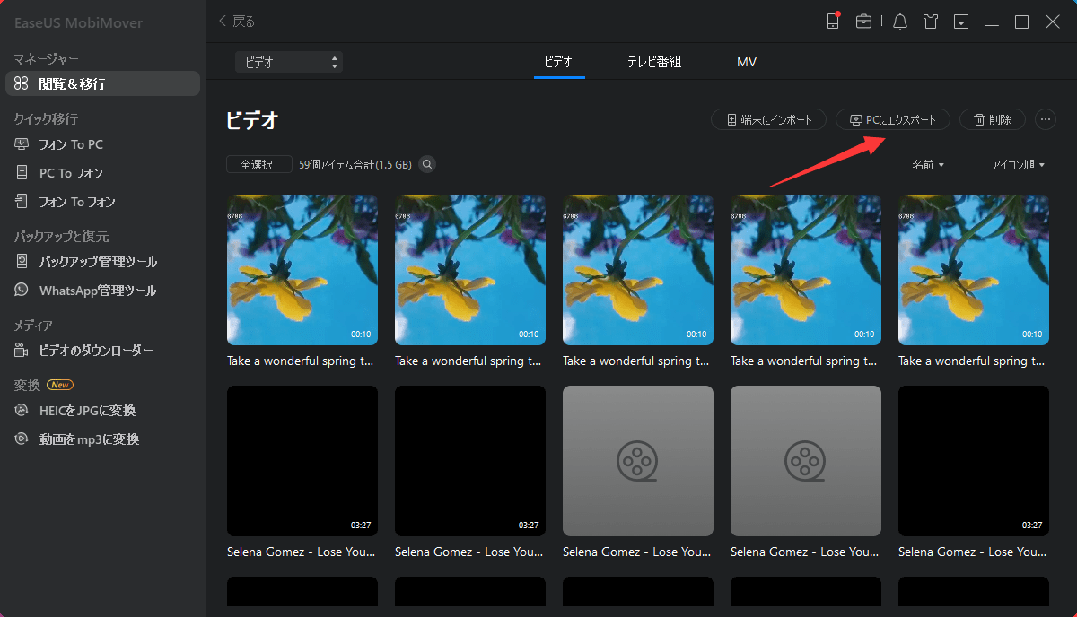 特定な動画ファイルを選定します。